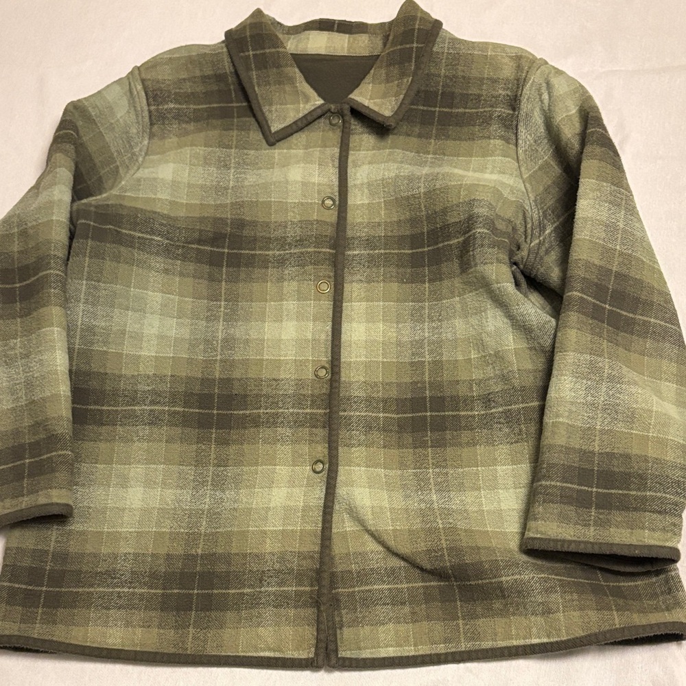 Vintage‎ Denim & Co. Reversible Green & Grey Plaid Women’s Jacket / Coat Size XL